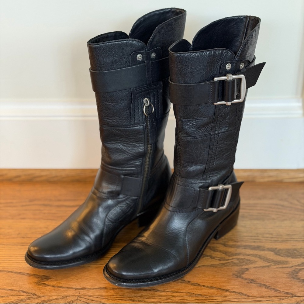 Vera Wang Lavender Chantelle Moto Boots Black Leather 7.5 EU 38